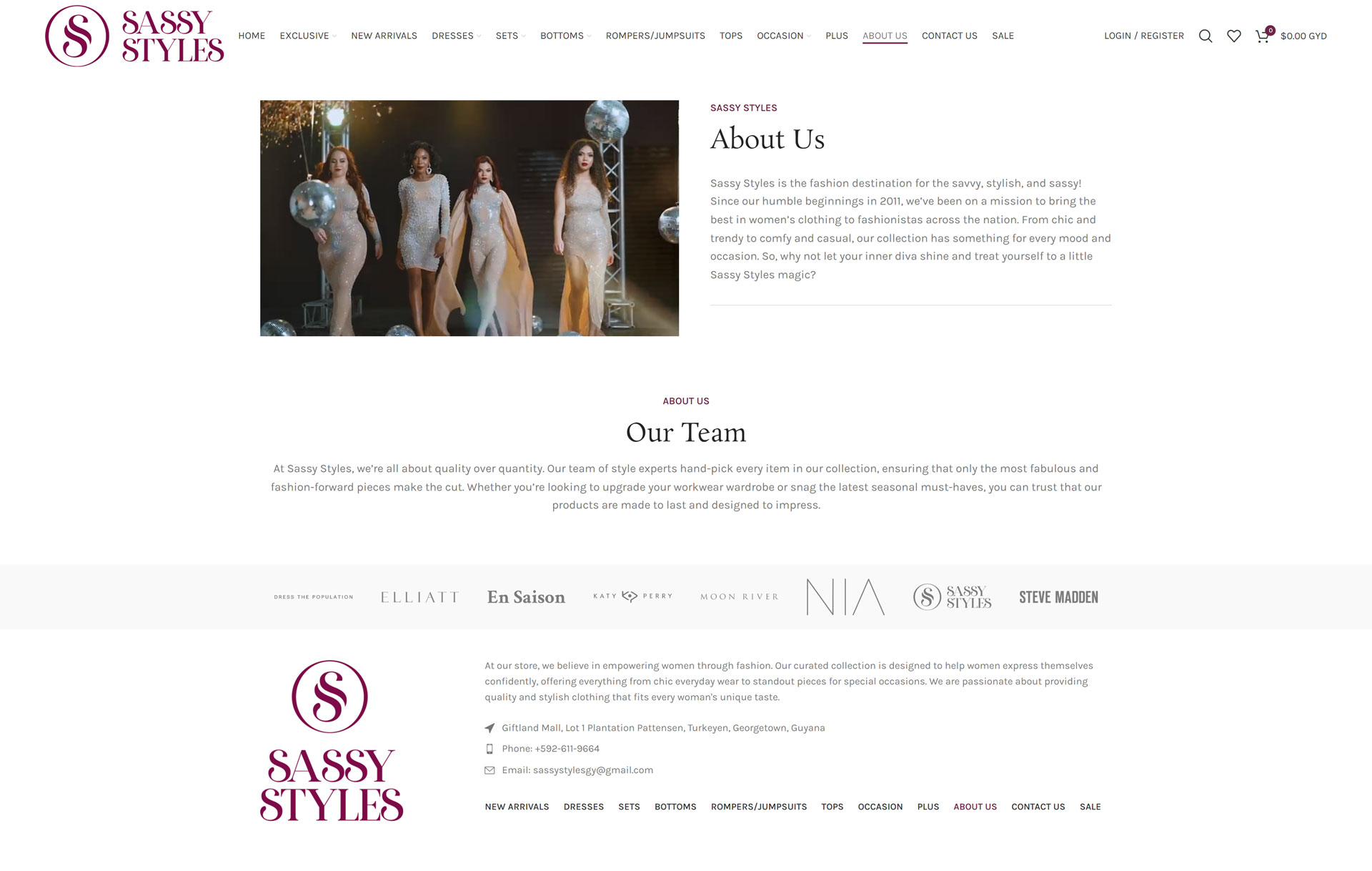 Sassy Styles website about us page screenshot