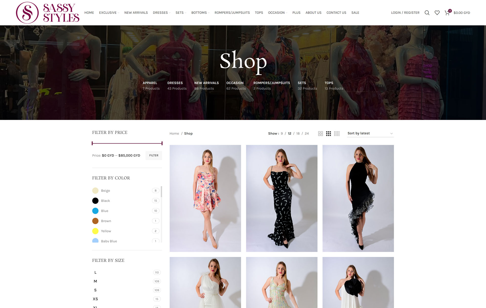 Sassy Styles website shop page screenshot